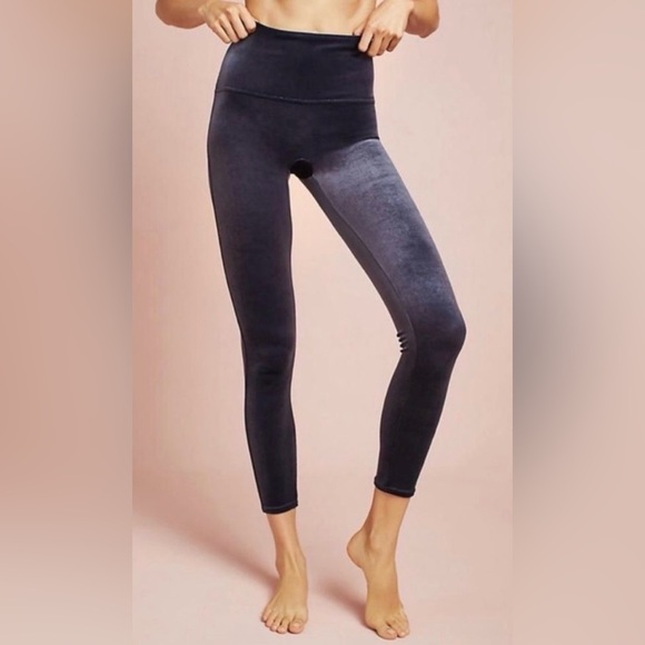 SPANX High Waisted Velvet Leggings Navy Blue - Picture 1 of 7